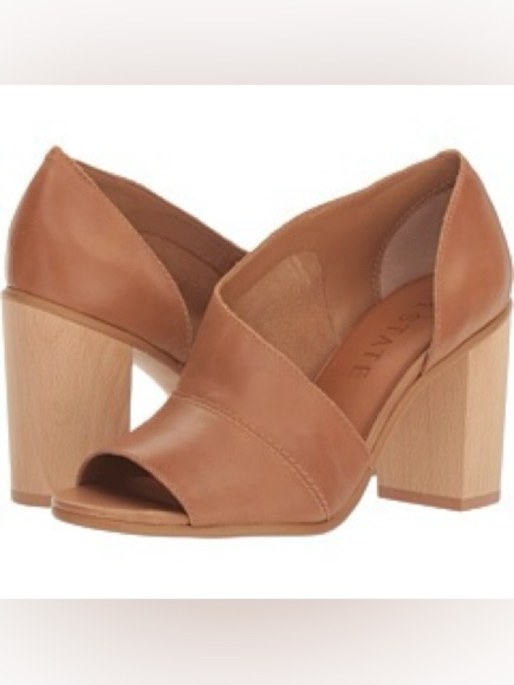 NWOB 1.STATE Amble Tan Leather Peep Toe Block Heel Pumps Size 8 Minimal Chic